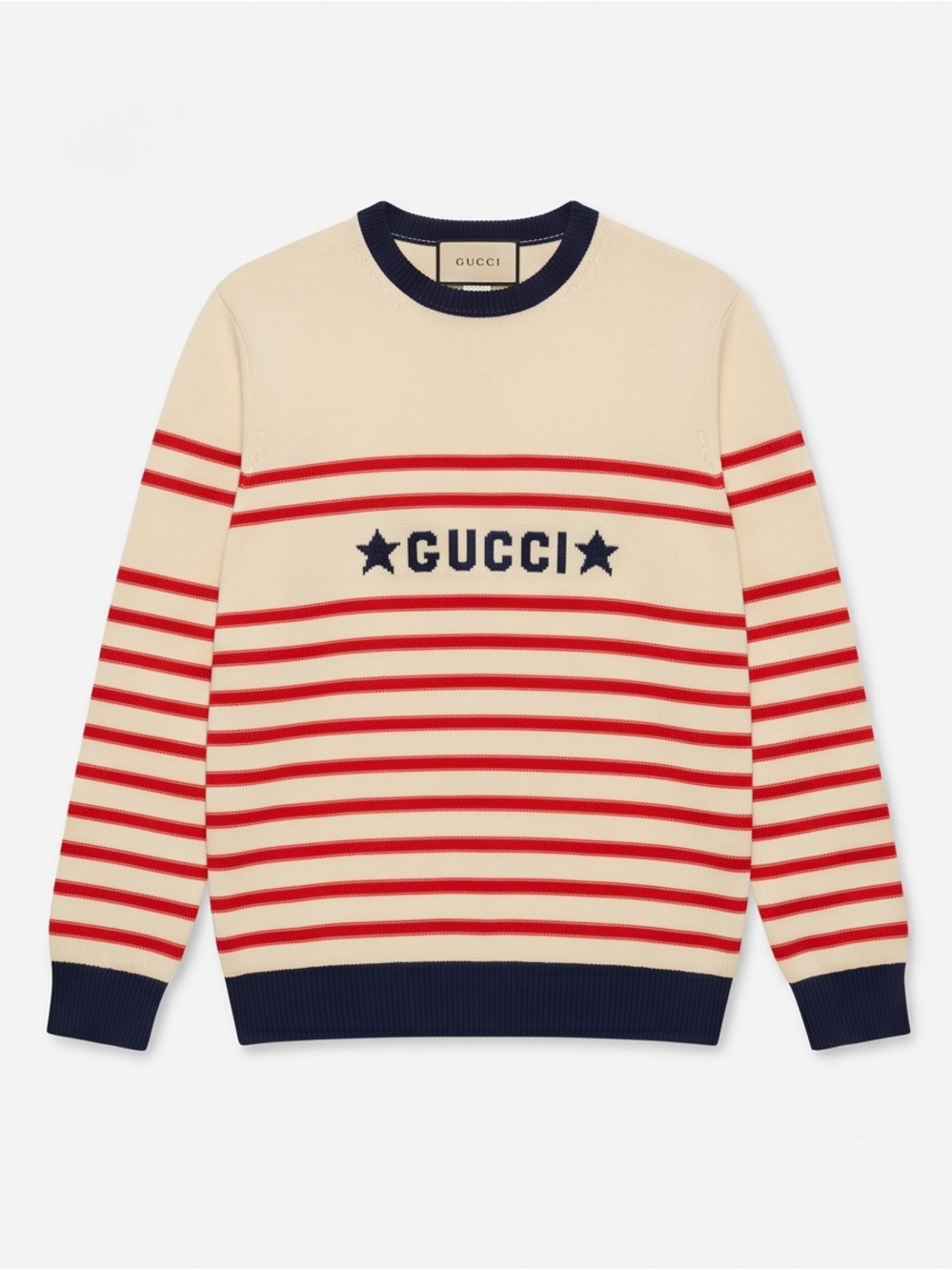 Gucci Cream Sweater with Red Stripes and Navy Trim